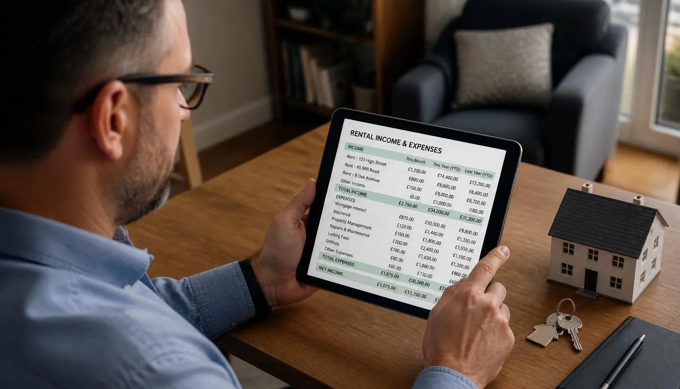 Landlord reviewing rental income spreadsheet