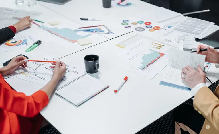 Office paperwork and supplies used for annual company filing